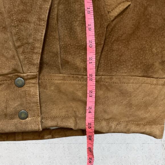 Vintage Karizma Brown Suede Leather Moto Jacket Faux Fur Shearling Size L - Picture 11 of 11